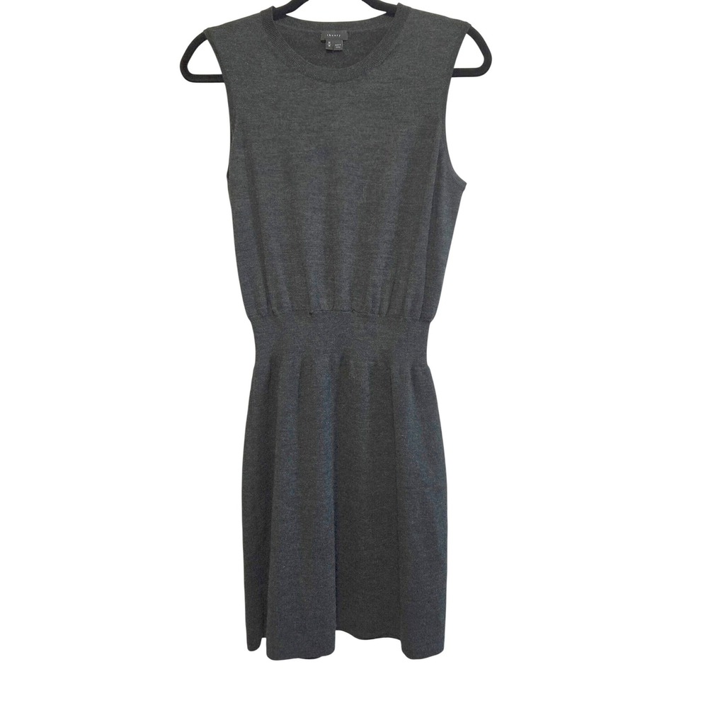 Chic Designer Theory Balaydia Evian Stretch Wool Sleeveless Knit Dress Grey M